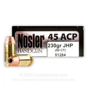 Order 45 ACP - 230 Grain JHP - Nosler Match Grade Handgun