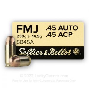 45 ACP - 230 Grain FMJ - Sellier & Bellot - 150 Rounds