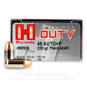 45 ACP - +P 220 Grain FlexLock JHP - Hornady Critical Duty - 170 Rounds