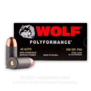 45 ACP - 230 Grain FMJ - Wolf WPA - 150 Rounds