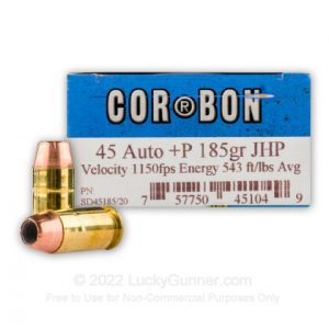 Buy 45 ACP +P - 185gr Self-Defense JHP - Corbon - 160 Rounds